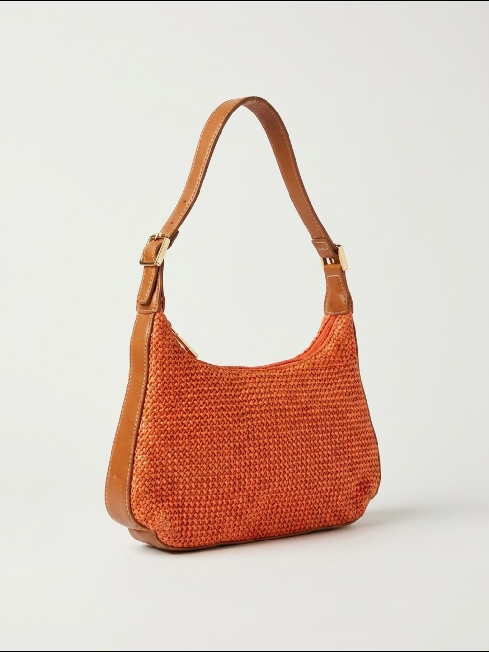 Mondani Orange Woven Shoulder Bag with Tan Leather‎ Trim